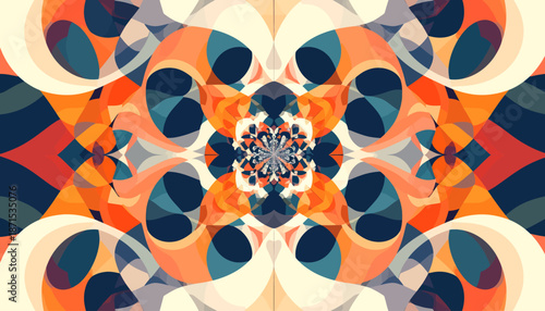 Abstract Kaleidoscopic Pattern in Orange and Blue