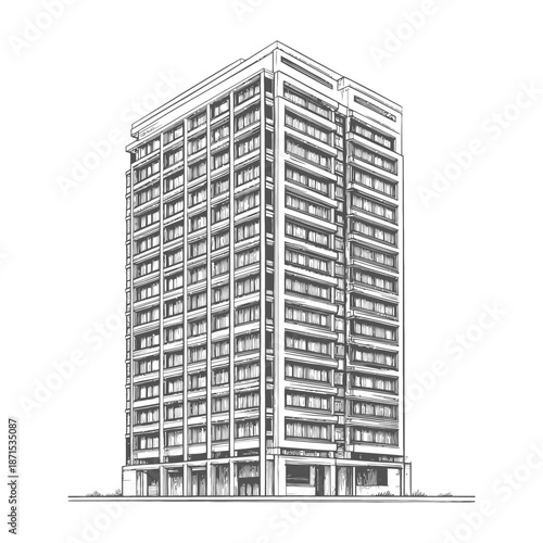 Hand Drawn Sketch Of A Modern Apartment Building