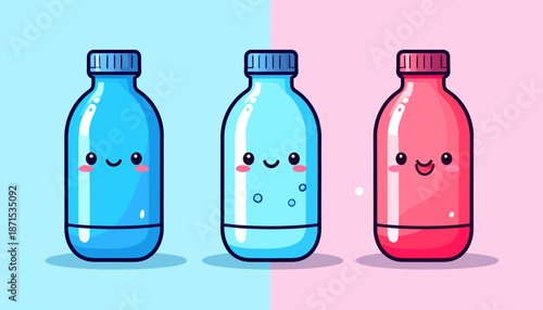 Cute Kawaii Bottles: Vector Illustration of Drinks