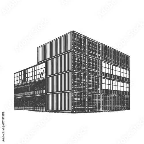 Shipping Container Building Architectural Design Illustration