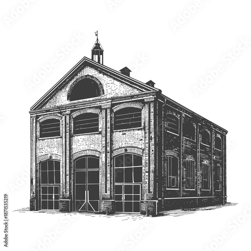 A Detailed Drawing Of A Brick Industrial Building