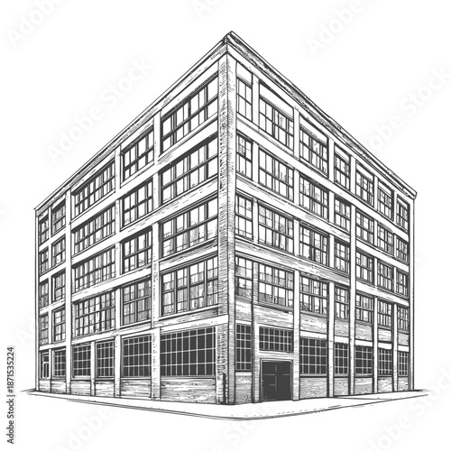 A Detailed Drawing Of A Multi Story Brick Building