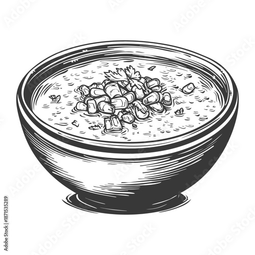 A Bowl of Hearty Soup with Corn Topping