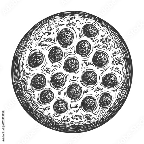 A Top View of a Meatball Pizza