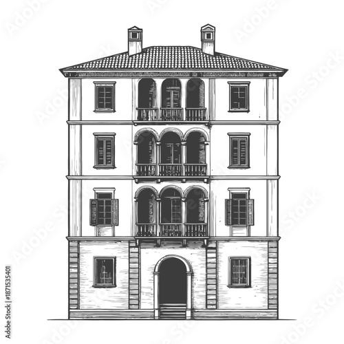 Elegant Multistory Building Architectural Sketch