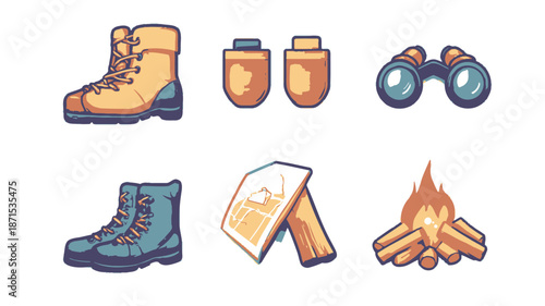 Camping Equipment Icons Set for Outdoor Adventures.
