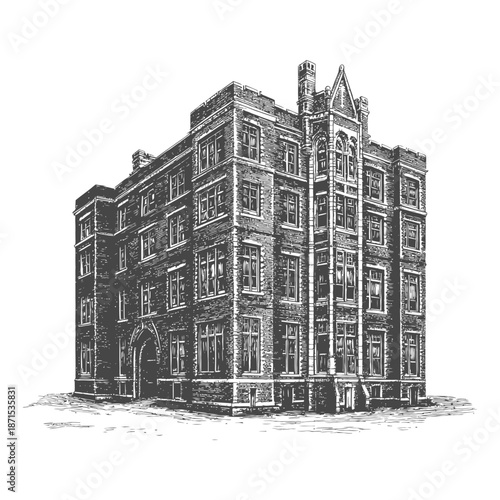A Detailed Illustration Of A Multi Story Brick Building