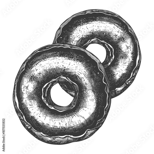 Two Delicious Glazed Donuts Drawn in Ink
