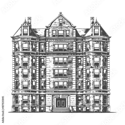 Elegant Brick Building Architectural Drawing