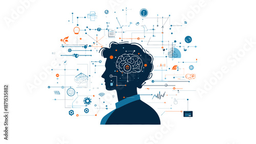 Human Head with Brain Circuitry Diagram.