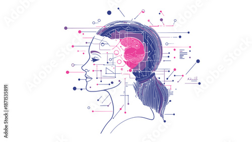 Human Head with Brain Illustration.