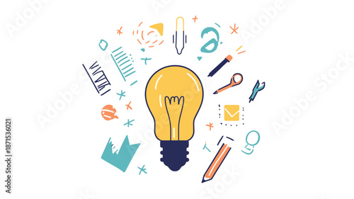 Light Bulb Surrounded by Creative Tools.