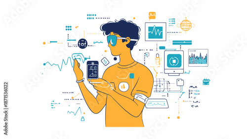 Man Analyzing Data on Mobile Device.