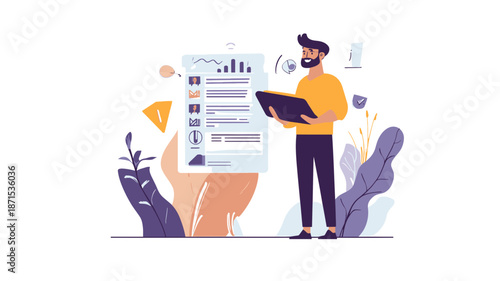 Man Analyzing Data on Tablet Computer.