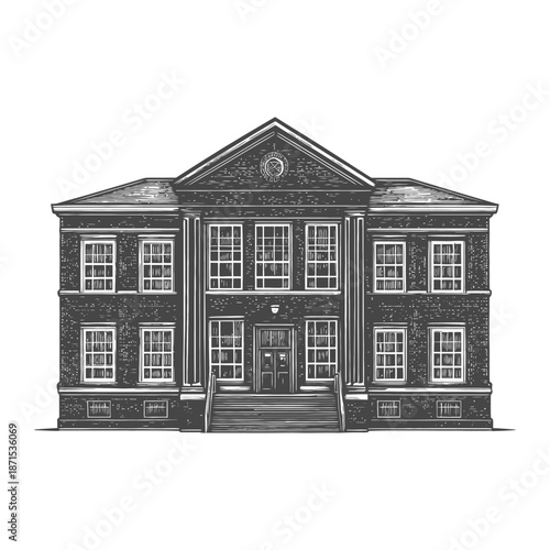 Classic Brick Building Architectural Design Illustration