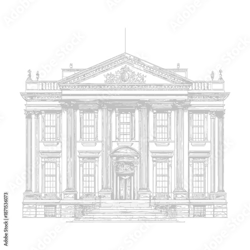 Grand Neoclassical Mansion Architectural Drawing