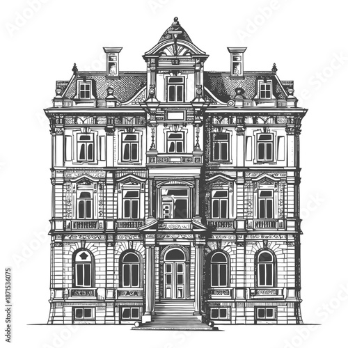 Elegant Architectural Drawing Of A Grand Mansion