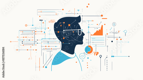 Man Head with Data Visualization Elements.