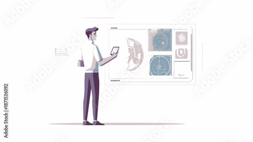 Man Holding Tablet with Graphic Display.