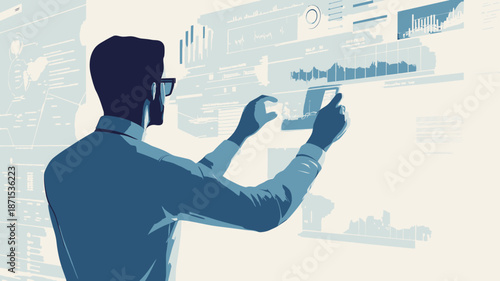 Man using digital tablet with stylus pen.