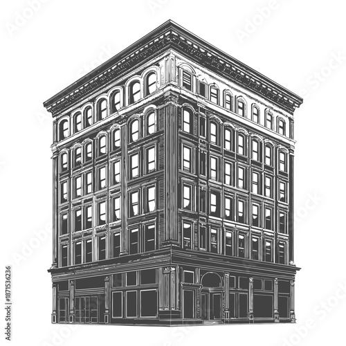 Elegant Corner Building Architectural Sketch Design
