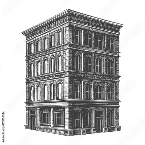 Elegant multistory building architectural sketch design