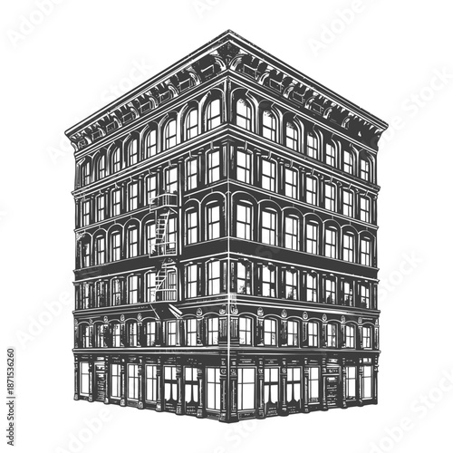 Elegant Corner Building Architectural Drawing