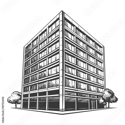 Modern Building Sketch With Trees