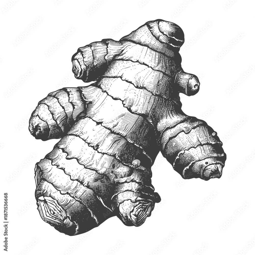 Fototapeta premium Detailed Illustration of a Fresh Ginger Root