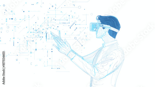 Person Wearing Virtual Reality Headset Interacting.