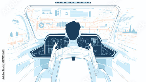 Pilot in Cockpit of Modern Airplane.