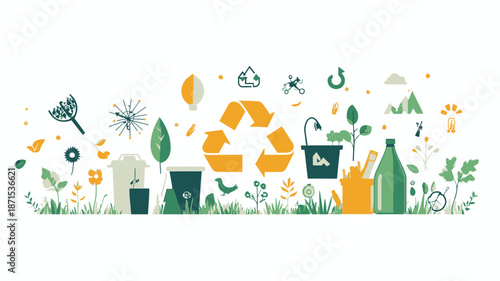 Recycling Symbol Surrounded by Eco Friendly Objects.