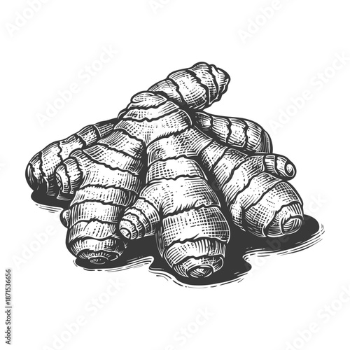 A Detailed Hand Drawn Illustration Of Ginger Root
