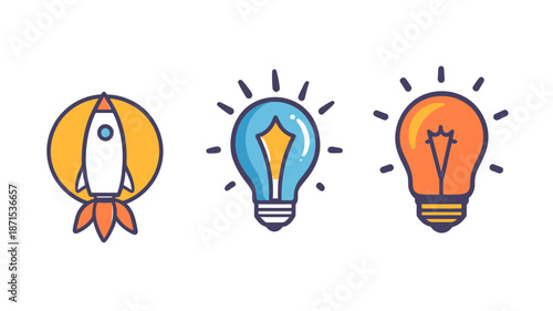 Rocket and Light Bulbs Symbolizing Innovation.