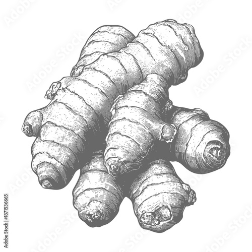 A Detailed Illustration of Fresh Ginger Roots