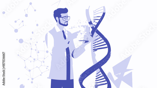 Scientist Examining DNA Helix Structure.