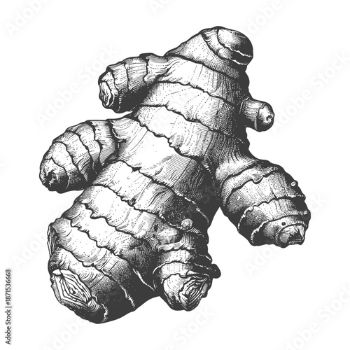 Detailed Illustration of a Fresh Ginger Root