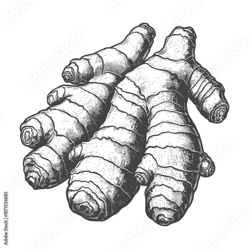A Detailed Hand Drawn Illustration Of Fresh Ginger Root