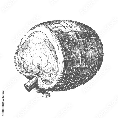 A Detailed Drawing Of A Sliced Smoked Ham