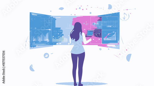 Woman Using Virtual Reality Headset Standing.