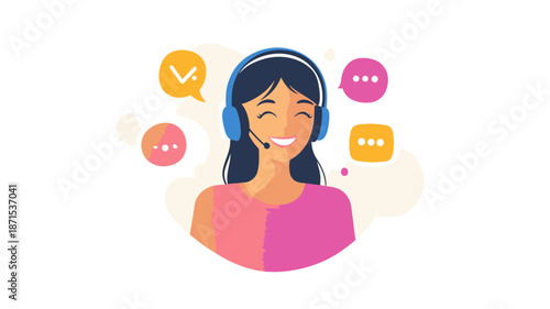 Woman Wearing Headphones and Smiling.