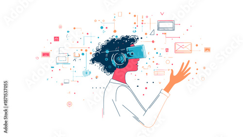 Woman Wearing Virtual Reality Headset Interacting 2.