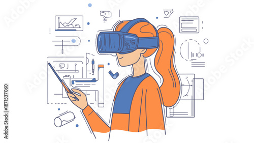 Woman Wearing Virtual Reality Headset Interacting 1.