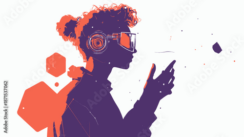 Woman Wearing Virtual Reality Headset Interacting.