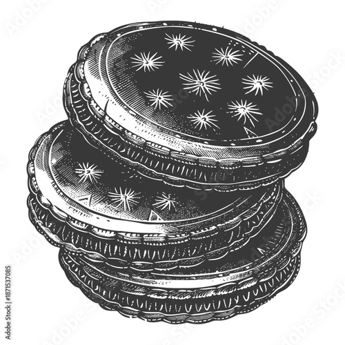 Stacked Cookies Detailed Ink Drawing Illustration