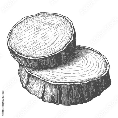 Two cross sections of tree trunks wood grain