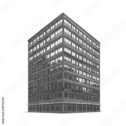 A Corner View of a Multistory Building Sketch