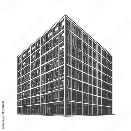 A detailed sketch of a multistory apartment building