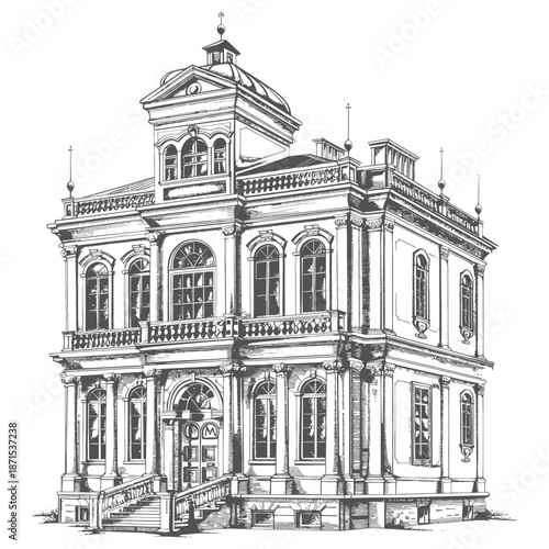 Elegant Mansion Architectural Drawing Detailed Design