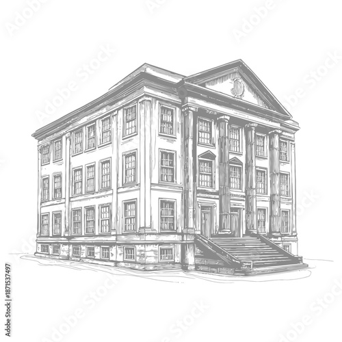 Classic Building Architectural Sketch Design Drawing